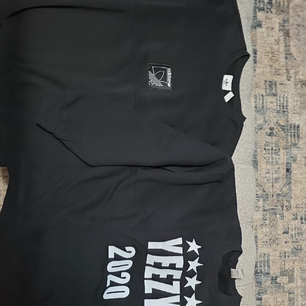 2 Adidas And Yeezy 2020 Black Sweatshirt with White Lettering